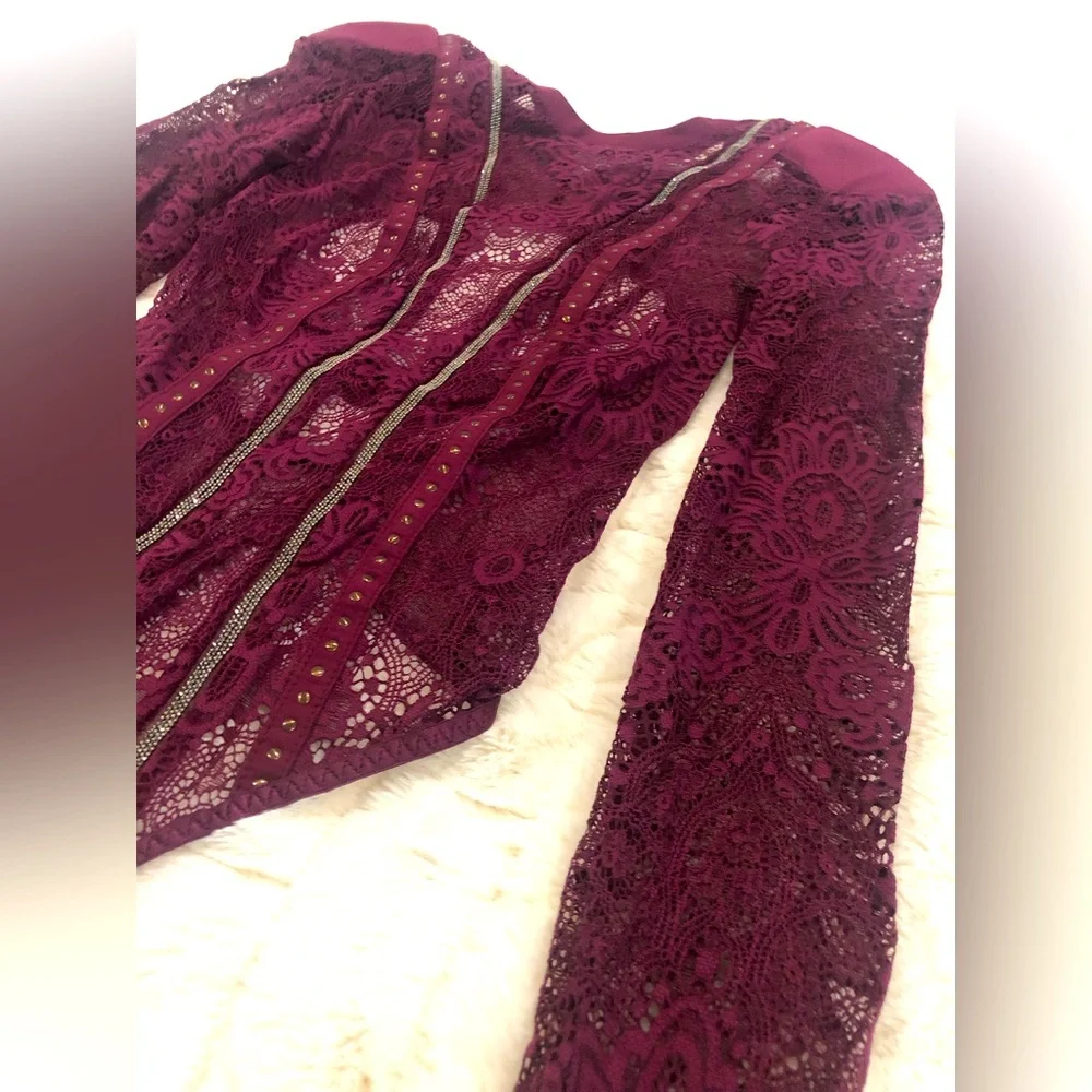 VERY SEXY Victoria’s Secret XSmall burgundy/maroon lace embellished bodysuit - Picture 3 of 14